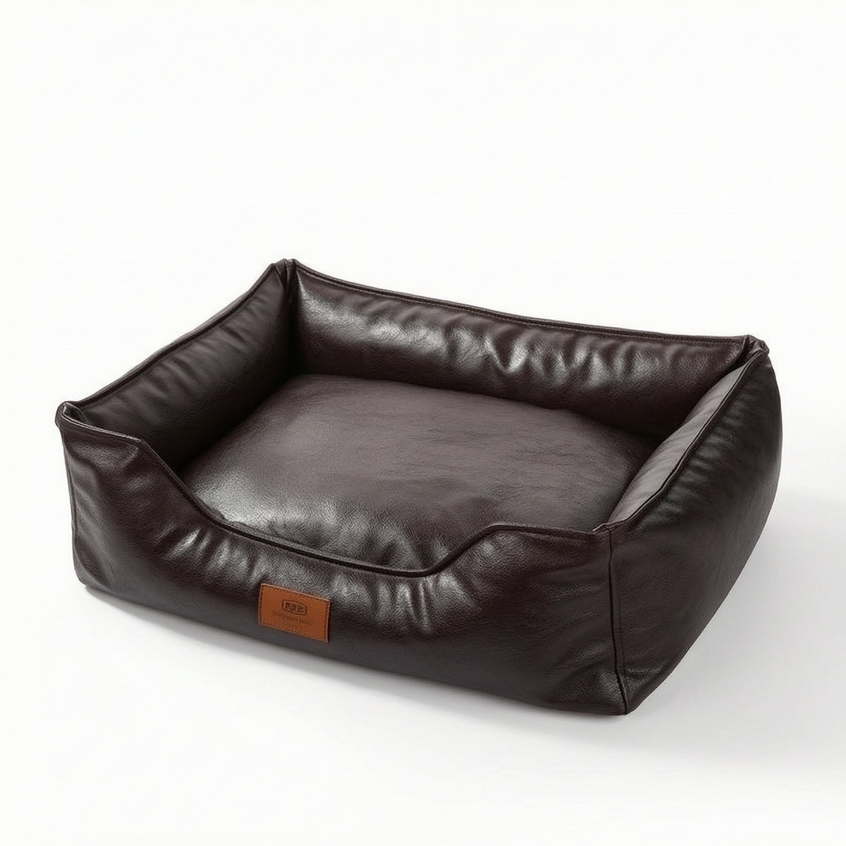 Bolstered Leather Dog Bed Cushioned Leather Pet Bed Easy-to-Wipe Scratch-Resistant for Young Dogs