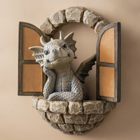 Dragon Figurine with Arch Polyresin Dragon Figurine Decor Stone-Textured Artisanal for Fantasy Lovers, Fairy Garden, Shelf