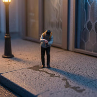 Orange Backpack Bending Male Figurine Light Blue Top Collectible Figure Display Piece for Collectors