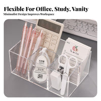 Acrylic Pen Holder Versatile Transparent Pencil Holder Clear Stationery Box for Students, Vanity, Dresser, Lavatory