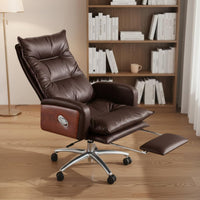 Luxurious Cushioning Reclining Office Chair Footrest Ergonomic Leather Computer Chair for Executives