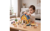 Wooden Farm Toy Fine Motor Shape Sorter Educational Toy House with Wooden Blocks for Daycare