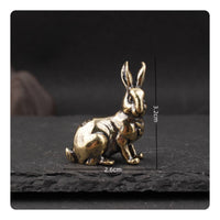 2 Pieces Tea Pet Brass Rabbit Figurine Artisan-Made Small Brass Rabbit Figurine Micro-Engraved Small Bunny Statue for Collectors