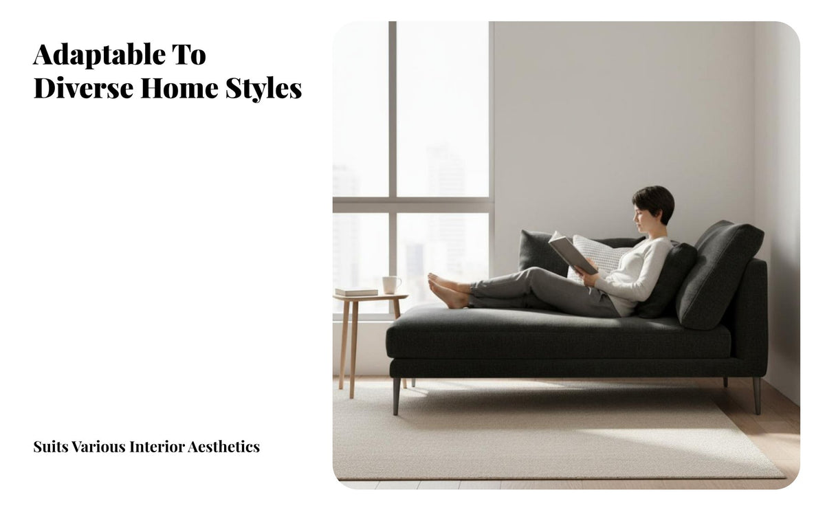 Modern Minimalist design Upholstered Chaise Lounge Nordic Inspired Single Sofa Elegant outline Living Room Seating pillowyLike Comfort for Interior Designers, Hotel Managers, Bedroom, Lounging, resting, perusing