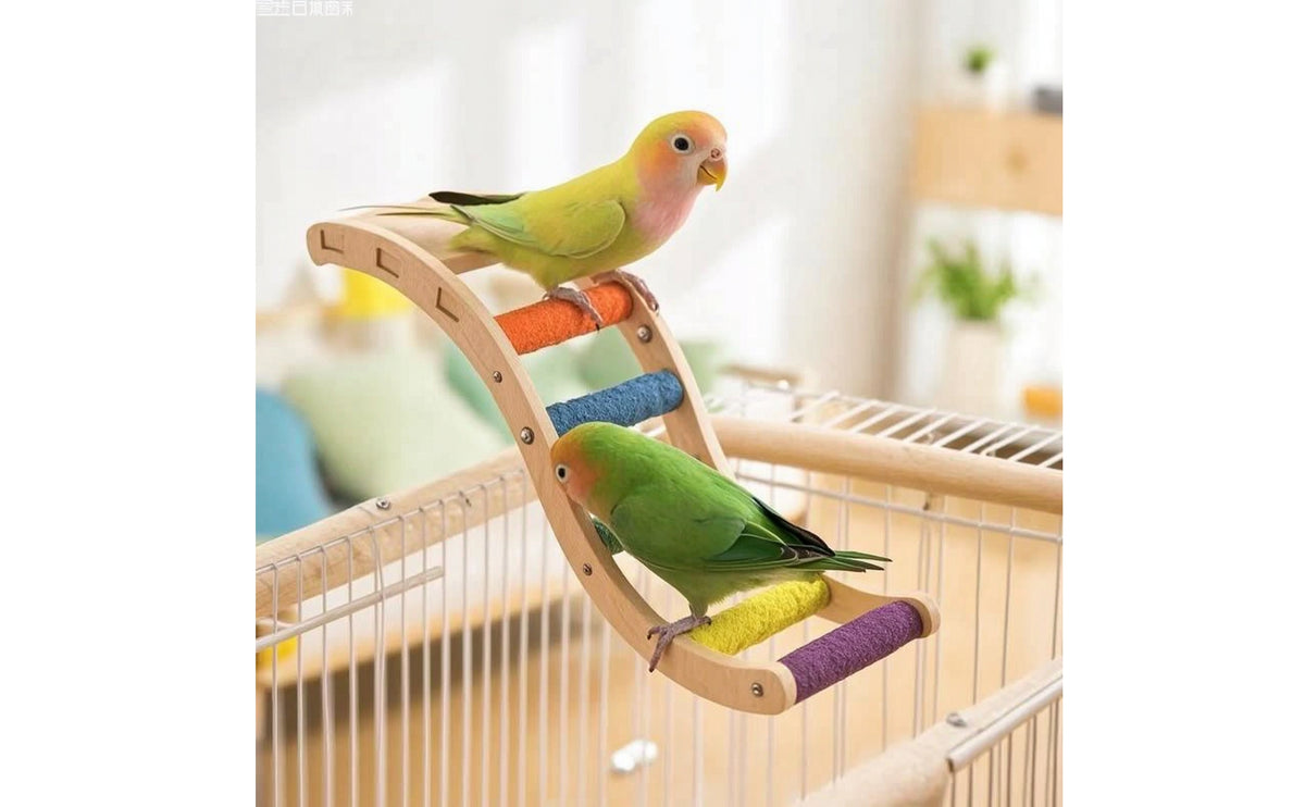 Wooden Bird Ladder Wood Hanging Bird Ladder Curved Pet Supply Textured for Small Birds, Parrots