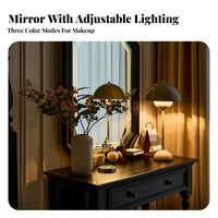 Durable Wood Construction Black Dressing Set with Stool and Mirror timeless design Lighted Vanity Table Set Vintage Design Makeup Desk space-saving Size for Women, Adults, Girls, Small Apartment