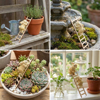 Resin Rabbit Climbing Ladder Ornament, Cute Bunny Figurine Set with Lifelike Detail, Miniature Animal Statue for Easter Decoration, Flower Pots, Indoor Garden & Spring Gifts