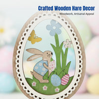 Easter Hare Hanging Wooden Ornament, Handmade Hare Decoration, Seasonal Party Decor, DIY Craft