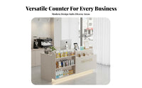 Cashier Counter with Display Shelves Compact Design Convenience Store Checkout Stand Multi-Layer Storage Small Retail Counter for Retailers, Boutiques