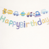 Colorful Face Birthday Banner for Kids Party, Letter Decoration with Cartoon Design, Shower Celebration Bunting Flags