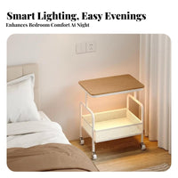 Modern Minimalist aesthetic Wheeled C-Table Space-Saving Rolling C-Shaped Table Mobile Design Nightstand Multi-Tier Storage for Apartment Dwellers, Homeowners, Bedside, Small Spaces, Sofa Side, Living Room
