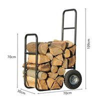 100kg Load Capacity Firewood Cart Pneumatic Tires Rolling Firewood Cart Elevated Design Heavy Duty Log Hauler Includes Weatherproof Cover for Backyard, Fireside