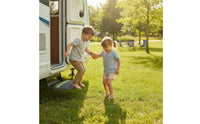 RV Step Mat Reflective Recreational Vehicle Step Cover with Straps Non-Slip Gray for Campers, Trailer Steps