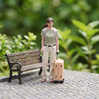 Miniature Woman with Suitcase Hand-Painted Journeyer Figurine Realistic Scale Model for Collectors, Scene Building