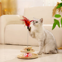 Cat Toy with Feather Teaser Two-Tier Interactive Cat Toy Indoor Sturdy for Cats, Living Room, Bedroom