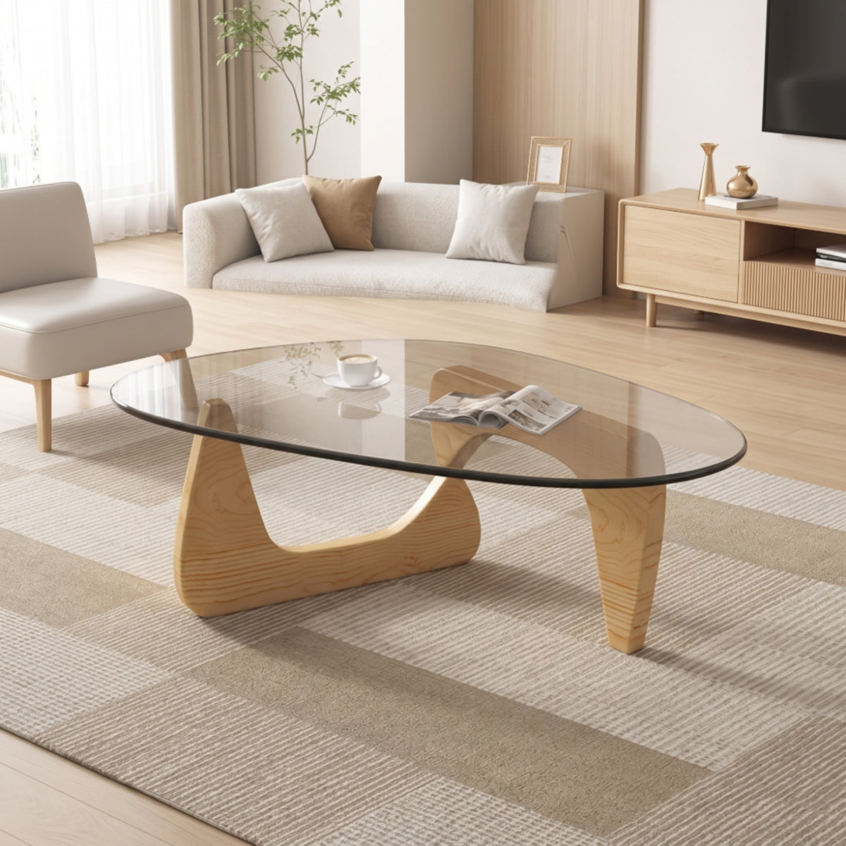 Asymmetrical Coffee Table Mid-Retro Modern Coffee Table with Glass Top Sculptural Furniture for Living Room, Apartment, Lounge