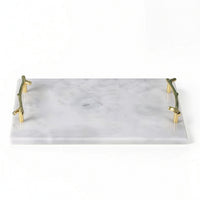 Marble Tray with Handles Rectangular Stone Tray with Gold Handles Multipurpose Modern for Dresser, Bathroom Counter