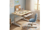 Tilting Desktop Crank Adjustable Study Table Built-in Drawer Height Adjustable Kids Desk Solid Wood Children's Desk for Students
