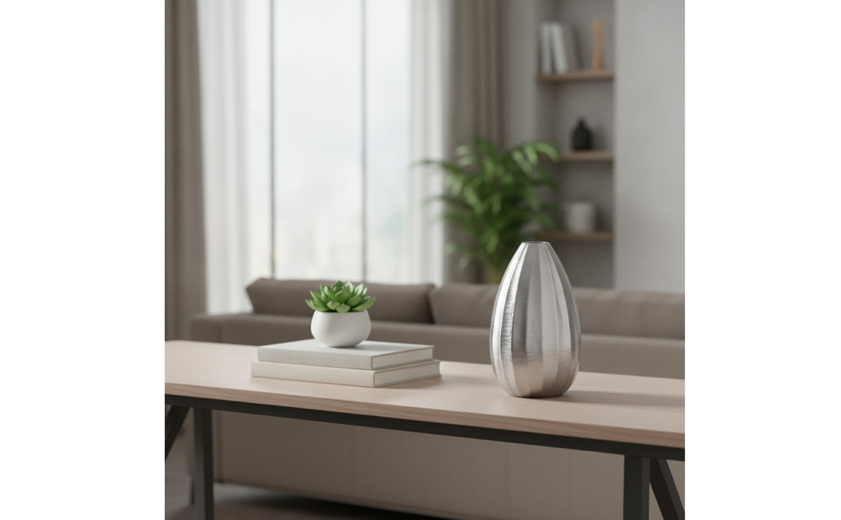 Egg-Shaped Vase Textured Ribbed Vase Decorative Vessel for Dried-Flower Arrangements