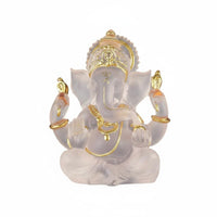Retro Design Resin Elephant God Figurine Gold Accents Ganesha Statue Artisanal Look Indian God Sculpture for Meditation Room, Mindfulness Studio, Office Desk, Car Dashboard