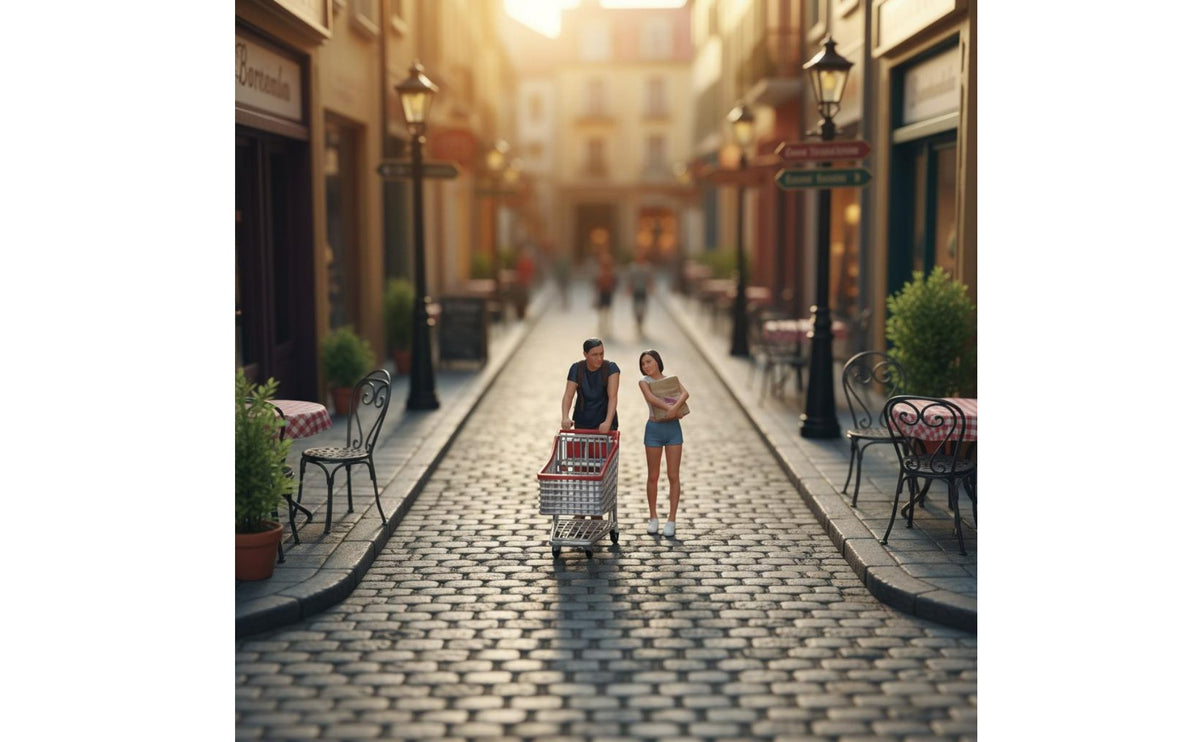 Metropolitan Scene Theme 1:64 Scale People Figures High Intricate Shopping Couple Figurine Set Miniature Shopping Cart People for Hobbyists