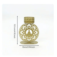 Candle Holder with Openwork Body Gold-Colored Metal Tea Light Candle Holder Decor Laser-Cut Elegant for Tables, Shelves