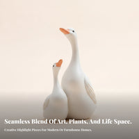Layered Feather Detail Conjoined Duck Ornament Orange Beak Double Duck Statue Black Painted Eyes House Decoration White for Rockery, Bonsai, Micro-Landscape, Outdoors