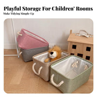 Rectangular Textile Bin Washable Cloth Container with Rope Handles Easy to Clean