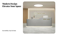 Modern Reception Desk Sturdy Enamel Finish Finish Salon Ier Stand Minimalist Design Reception Desk with Storage for Receptionists, Boutique, Spa