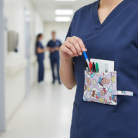 Cute Cartoon Nurse Pencil Pouch Large Capacity Double Layer Canvas Pen Bag with Pockets