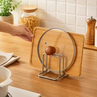 Lid Holder Cutting Board Stand, Freestanding Lid Organizer made of 201 Stainless Steel, Kitchen Organizer with 2 Compartments, Polished Silver