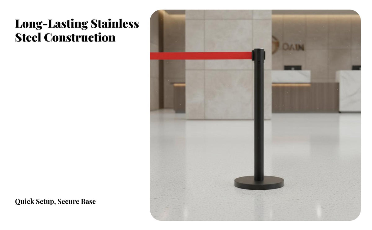 Retractable Belt Stanchion Heavy-Duty Base Stainless Steel Crowd Control Post Sturdy Construction Queue Line Barrier Post for Banks, Airports, Venues