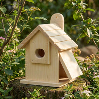 Wooden Nesting Structure with Slanted Wood Planks, Wall Mount Fir Wood Outdoor Shelter for Nesting, Small Avian Garden Decor and Backyard Nest