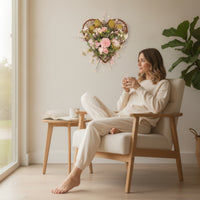 Heart Wreath with Rattan Frame Handwoven Floral Wreath Wall Hanging Outdoor Door Hanger Handmade for Entryway, Wedding
