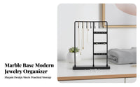 Marble Base Jewelry Rack Multi-Functional Marble Base Jewelry Display Earring and Necklace Holder Space-Saving for Vanity Table