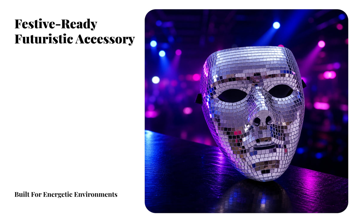 Mirrored Disco Ball Face Mask Reflective Disco Mirror Mask Silver Shiny for Partygoers, Adults, Masquerade, Halloween, Stage Performances