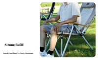 Foldable Design Portable Highspine Recliner Reclining Function Highspine Camp Lounger Lightweight Frame Camping Chair Side Storage Pocket for outdoor enthusiasts, fishers, Sports Fans, Fishing, spineyard, outdoor meal, live events