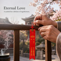 Red Blessing Ribbon with Copper Coin for Temple Prayer and Wishing Tree
