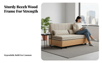 sturdy Wood Frame transformable Couch Bed Space-Saving Extendable Wooden Futon Multi-Functional Sleeper Sofa Minimalist aesthetic for Apartment Dwellers, Overnight Guests, Homeowners, Home Office