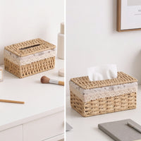 Tissue Box Cover Woven Tissue Box Holder Rattan-Style for Desk