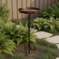 Vintage Wrought Avian Basin 2-in-1 Design Metal Pedestal Avian Bath Garden Decor Multi-Functional Fauna Accessory for Lawn