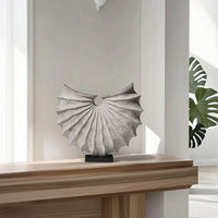 Textured Shell Sculpture Modern Sculpture with Base Abstract Ribbed Fan Statue Geometric for Interior Designers, Living Room, Entryway, Office Reception, Mantel