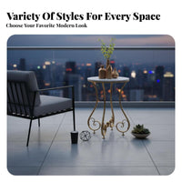 Nordic Aesthetic Round Tiered End Table Marble Pattern Top Tiered Circular Stand Light Luxury Design Household Furniture Single or Double Tier for Homeowners, Apartment Dwellers, Decor Enthusiasts, Living Room, Bedroom, Balcony, Small Areas