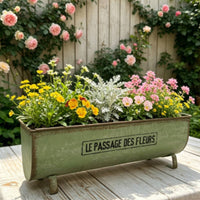 French Design Oval Planter Box with Feet Metal Planter Tub Rust-Resistant Raised Flower Trough Long-Lasting for Balcony, Terrace