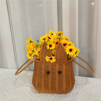 Creature-Ear Basket Decorative Rattan Hand Basket Portable Handle