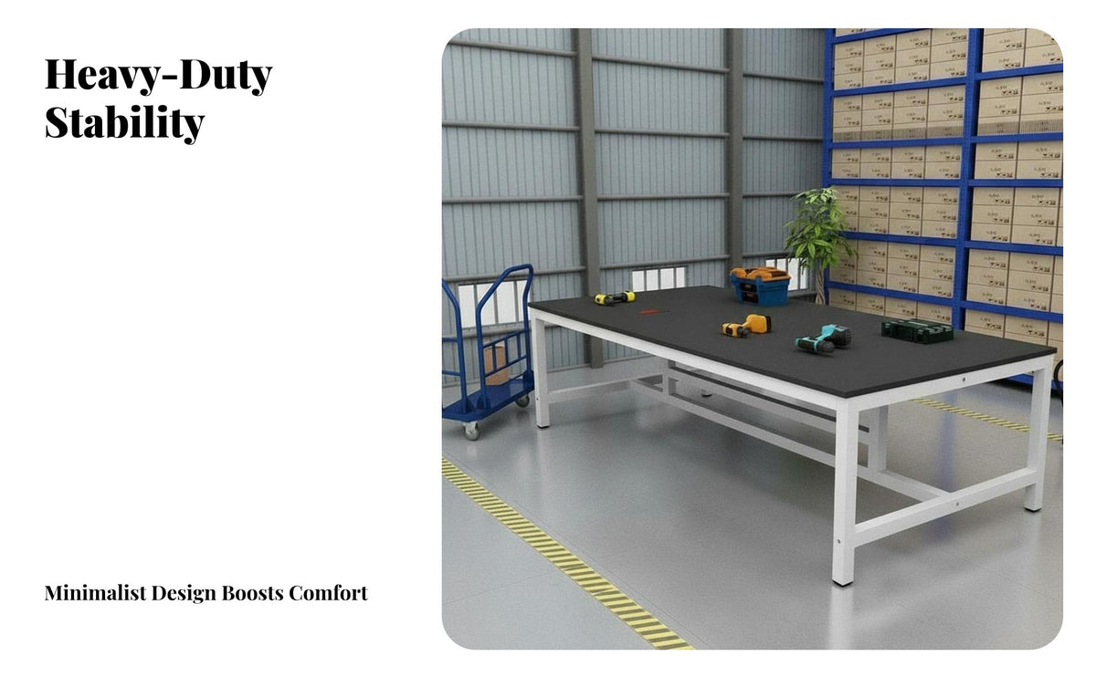High Load Capacity Double Layer Workbench Stable Frame Heavy Duty Packing Table Industrial Work Table with Shelf for Factory Workers, Woodworkers, Professionals, Warehouse, Repair Shop, Basement