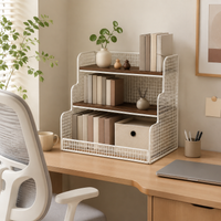 3 Tier Wood Book Shelf, Desktop Iron Bookcase, Iron and Wood Storage Shelves, Standing Shelving Unit for Office