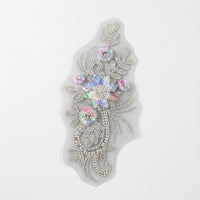 Embroidered Applique Floral Beaded Applique Mesh Ornament with Beads Decorative Trim 3D for Dressmakers, Necklines