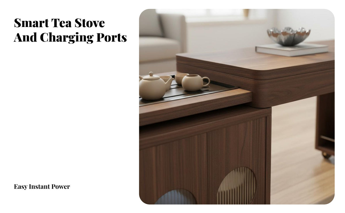 Multi-Functional Mobile Brewing Station Movable with Casters Tea Cart Modern Design End Table Extendable Top for Apartment Dwellers, Homeowners, Living Room, Home, Reception Area, Balcony