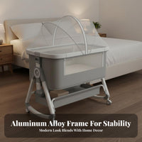 Foldable Bedside Sleeper Multi-Functional Bedside Sleeper Bassinet Musical Mobile Portable Crib Adjustable Height for Newborns, Infants, New Parents, Travel, Bedroom, Living Room, Home